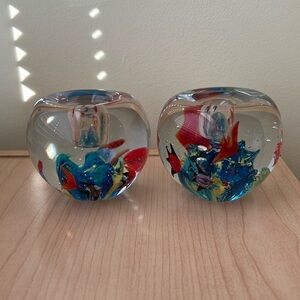 Beautiful glass candle holders with aquatic fish design